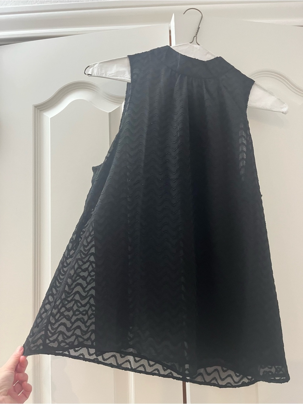 Maeve by Anthropologie Sheer Sleeveless Chevron Overlay Mock-Neck Top